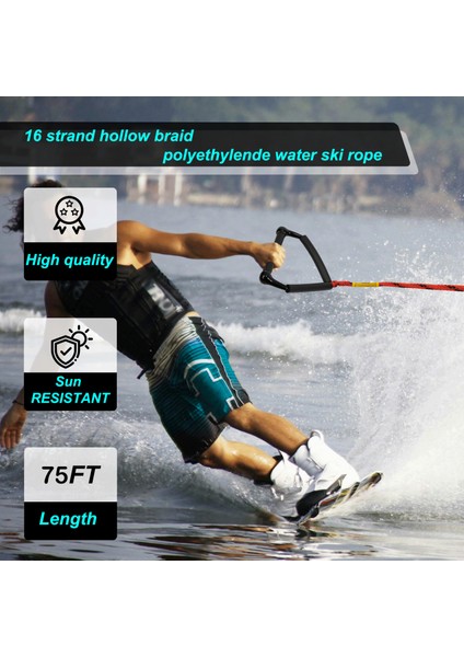 75FT Su Kayağı Halatı, Wakeboard Halatı - 4 Bölümlü, 12.4" Eva Ergonomik Tutamaçlı Yüzen Sap - 1-2 Kişilik Tüp Çekme Halatı - Kneeboard Için Tekne Çekme Halatı (Yurt Dışından) fiyatları