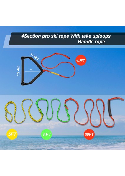 75FT Su Kayağı Halatı, Wakeboard Halatı - 4 Bölümlü, 12.4" Eva Ergonomik Tutamaçlı Yüzen Sap - 1-2 Kişilik Tüp Çekme Halatı - Kneeboard Için Tekne Çekme Halatı (Yurt Dışından) modelleri