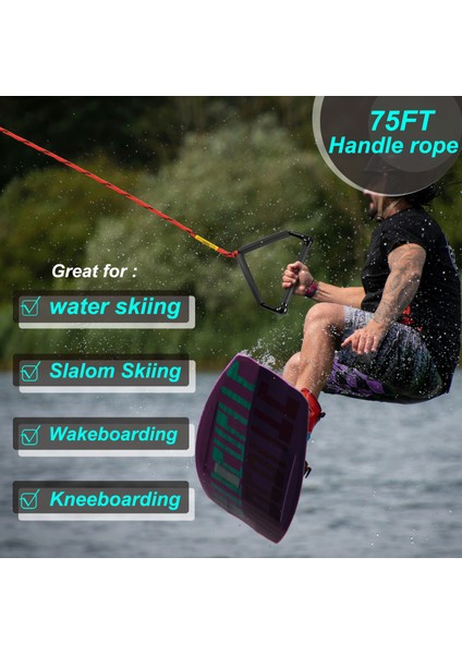 75FT Su Kayağı Halatı, Wakeboard Halatı - 4 Bölümlü, 12.4" Eva Ergonomik Tutamaçlı Yüzen Sap - 1-2 Kişilik Tüp Çekme Halatı - Kneeboard Için Tekne Çekme Halatı (Yurt Dışından) fırsatları