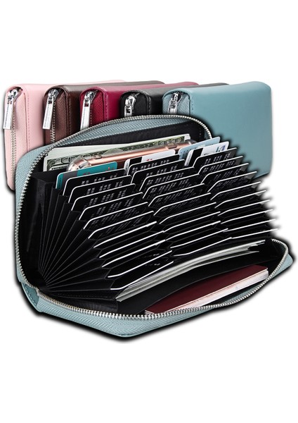 Erkekler ve Kadınlar Için Akordeon Tarzı Uzun Hakiki Deri Çoklu Kart Yuvası Cüzdanı (Yurt Dışından) modelleri