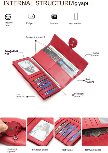 Hakiki Deri Büyük Kapasiteli Çoklu Kart Minimalist Tasarım Uzun Cüzdan (Yurt Dışından) modelleri