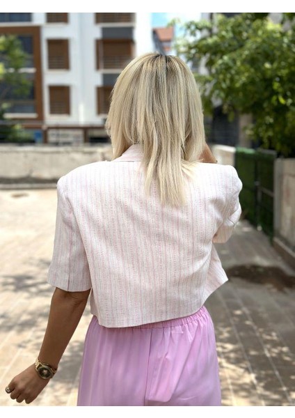51399 Çizgili Crop Ceket Pembe modelleri