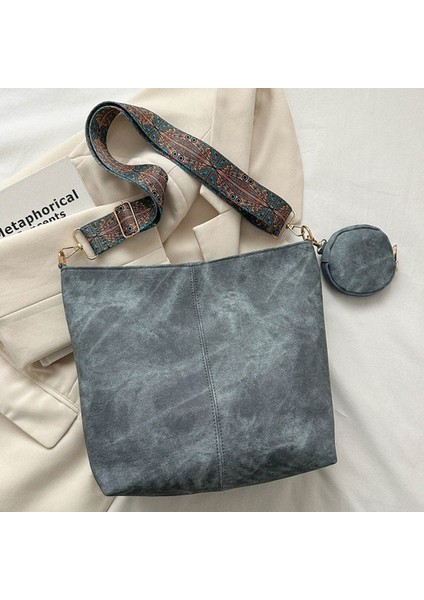 2'si 1 Arada Kadın Yüksek Kapasiteli Tote Çanta Deri Bayan Omuz Çantası Retro Handbags Cüzdan (Yurt Dışından)