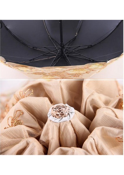 Dantel Katlanır Kadın Yağmur Şemsiye Kızlar Şemsiye Etkinlik Düğün Su Geçirmez Anti-Uv Şemsiye Paraguas Guarda Chuva Sombrinha (Pembe) (Yurt Dışından)