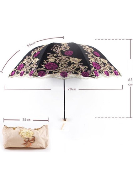 Dantel Katlanır Kadın Yağmur Şemsiye Kızlar Şemsiye Etkinlik Düğün Su Geçirmez Anti-Uv Şemsiye Paraguas Guarda Chuva Sombrinha (Pembe) (Yurt Dışından)