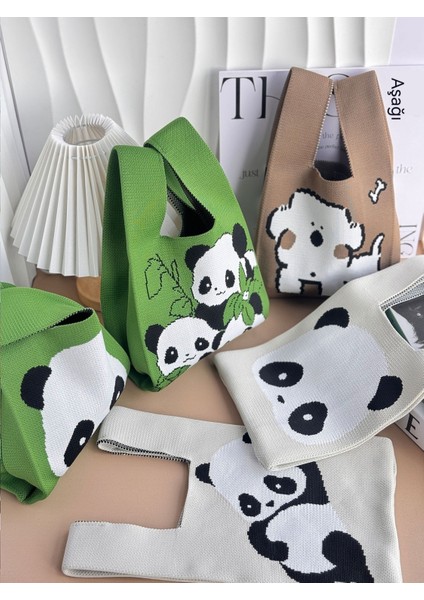 Karikatür Panda Tarzı Örgü Çanta, Kadın Çantası, El Çantası, Hatıra Cep Telefonu Çantası, Kadınlar Için Çok Yönlü Banliyö Çantası (Yurt Dışından)