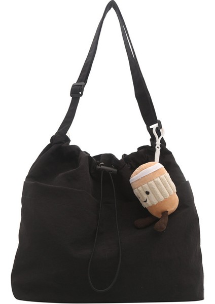 Kore Tarzı Niş Rahat Edebi Kanvas Kova Çanta, Kadınlar Için Moda Büzme Ipli Omuz Çantası, Internet Ünlü Ili Naylon Crossbody Çanta (Yurt Dışından)