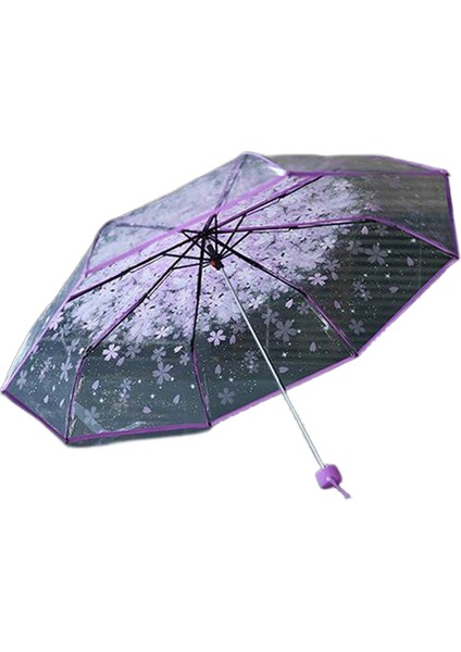 Şeffaf Şeffaf Şemsiye Kiraz Çiçeği Mantar Apollo Sakura 3 Kat Şemsiye (Mor) (Yurt Dışından)