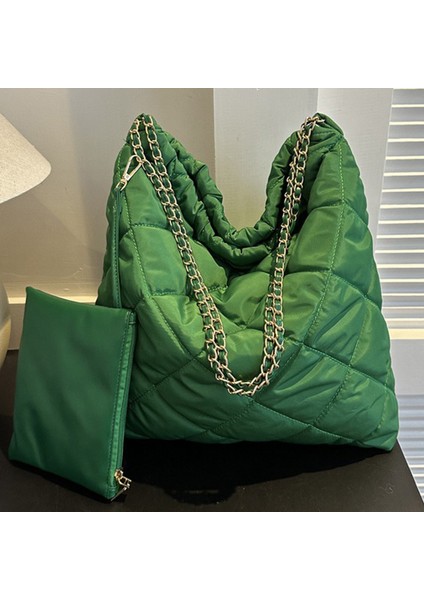 2'si 1 Arada Kadın Yüksek Kapasiteli Tote Çanta Bayan Omuz Çantası Naylon Zincir Handbags Cüzdan (Yurt Dışından)