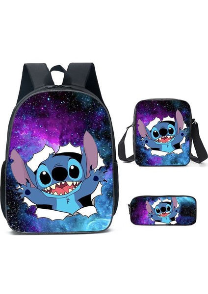 Büyük Kapasiteli Stitch Sırt Çantası Üç Parçalı Set (Yurt Dışından)