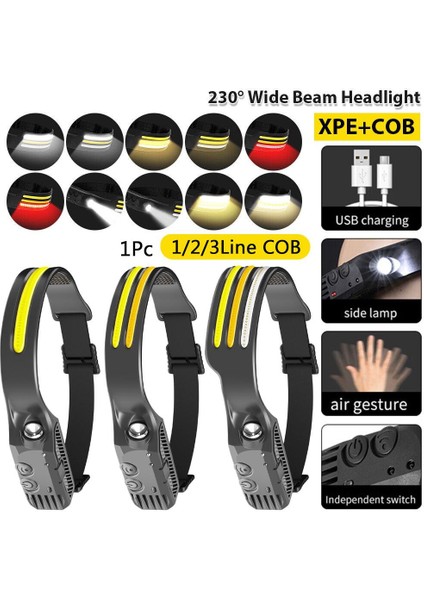 Indüksiyon Far Cob LED Far Şarj Edilebilir El Feneri Kafa Lambası Ömrü Su Geçırmez Far Si Açık Hava Sporları Içın Kamp Bisiklete Binme Yürüyüş Balıkçılık Gece Çalışan Işık (Yurt Dışından) modelleri