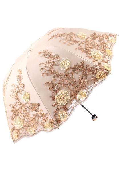 Dantel Katlanır Kadın Yağmur Şemsiye Kızlar Şemsiye Etkinlik Düğün Su Geçirmez Anti-Uv Şemsiye Paraguas Guarda Chuva Sombrinha (Sarı) (Yurt Dışından)