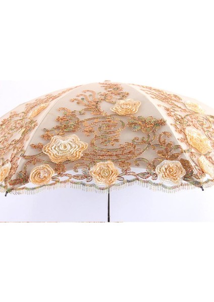 Dantel Katlanır Kadın Yağmur Şemsiye Kızlar Şemsiye Etkinlik Düğün Su Geçirmez Anti-Uv Şemsiye Paraguas Guarda Chuva Sombrinha (Sarı) (Yurt Dışından)
