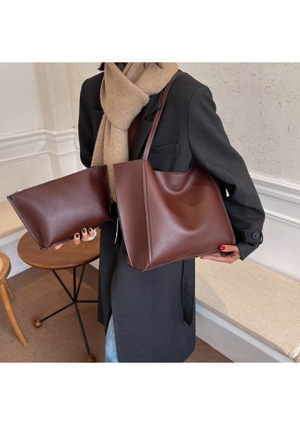 2'si 1 Arada Kadın Yüksek Kapasiteli Tote Çanta Deri Bayan Omuz Çantası Handbags Clutch (Yurt Dışından)