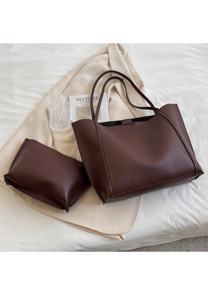 2'si 1 Arada Kadın Yüksek Kapasiteli Tote Çanta Deri Bayan Omuz Çantası Handbags Clutch (Yurt Dışından)