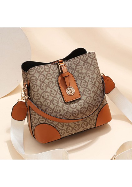 Moda Kova Çanta Retro Mektup Baskı Omuz Çantası Crossbody Çanta Kadın Çanta Çanta (Yurt Dışından)