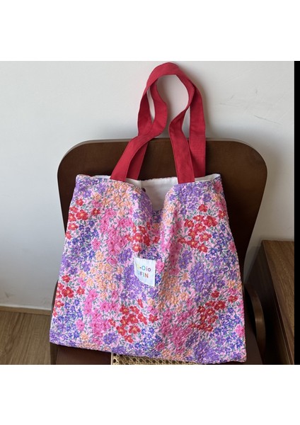 Renkli Çiçekli Çanta Çift Katmanlı Büyük Kapasiteli Kız Öğrenci Alışveriş ve Işe Gidip Gelme Omuz Çantası (Yurt Dışından)