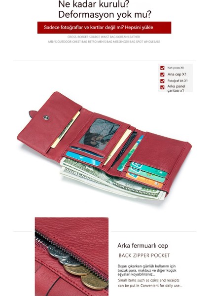 Retro Kısa Çoklu Kart Yuvası Sığır Derisi Kadın Cüzdanı (Yurt Dışından) fırsatları