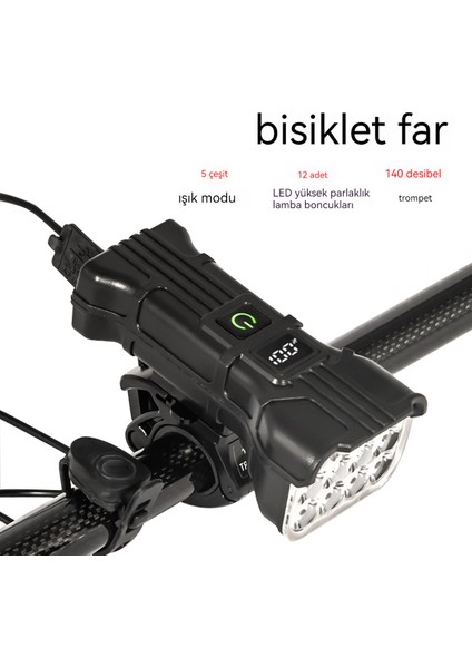 Dijital Ekranlı ve Büyük Kapasiteli, Açık Havada Sürüş Bisiklet Kornası Far (Yurt Dışından)