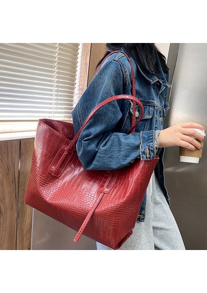 Kadın Tote Çanta Yüksek Kapasiteli Bayan Deri Omuz Çantası Timsah Desenli Handbags (Yurt Dışından) fiyatları