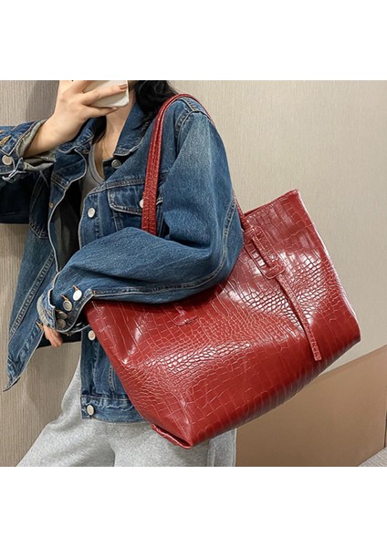 Kadın Tote Çanta Yüksek Kapasiteli Bayan Deri Omuz Çantası Timsah Desenli Handbags (Yurt Dışından) modelleri
