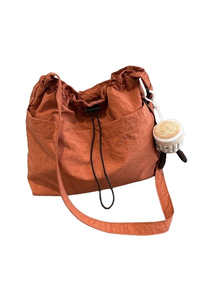 Kore Tarzı Niş Rahat Edebi Kanvas Kova Çanta, Kadınlar Için Moda Büzme Ipli Omuz Çantası, Internet Ünlü Ili Naylon Crossbody Çanta (Yurt Dışından)