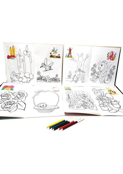 Yeni Sezon Özel Seri Boyama Kitabı Seti 4 Kitap 16*4kitap 64 Sayfa ve 6 Renk Keçeli Boyama Kalemi fiyatları