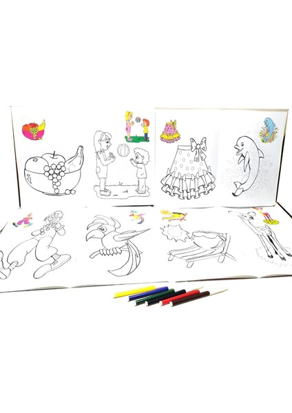 Yeni Sezon Özel Seri Boyama Kitabı Seti 4 Kitap 16*4kitap 64 Sayfa ve 6 Renk Keçeli Boyama Kalemi fırsatları
