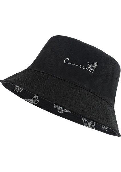 Kadınlar Için Balıkçı Şapkası Ilkbahar ve Yaz Yeni Stil Çift Taraflı Baskılı Şapka Kore Moda Moda Marka Havza Şapka Çift Güneş Şapkası (Yurt Dışından)