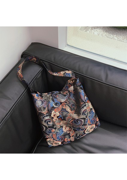 Yeni Çin Tarzı Brokar Jakarlı Koltuk Altı Çantası Tek Omuz Kadın Kanvas Çanta Retro Edebi Niş Tarzı (Yurt Dışından)
