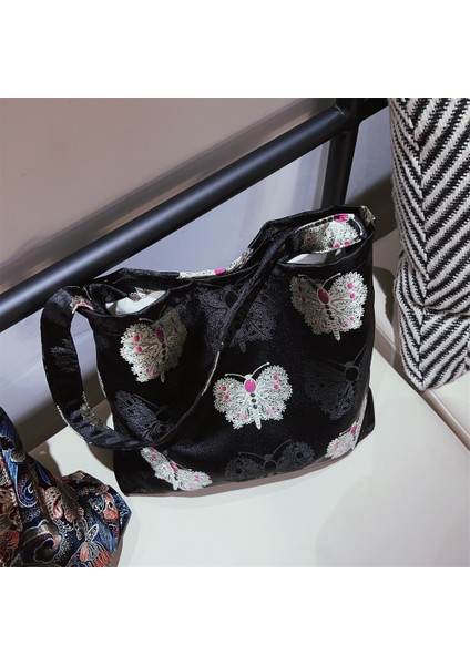 Yeni Çin Tarzı Brokar Jakarlı Koltuk Altı Çantası Tek Omuz Kadın Kanvas Çanta Retro Edebi Niş Tarzı (Yurt Dışından) fiyatları