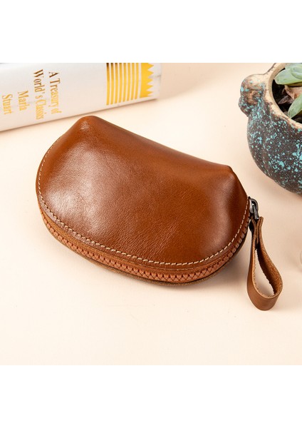 Mini Kompakt Üst Katman Yumuşak Deri Kadın Fermuarlı Anahtar Çantası Cüzdanı (Yurt Dışından)