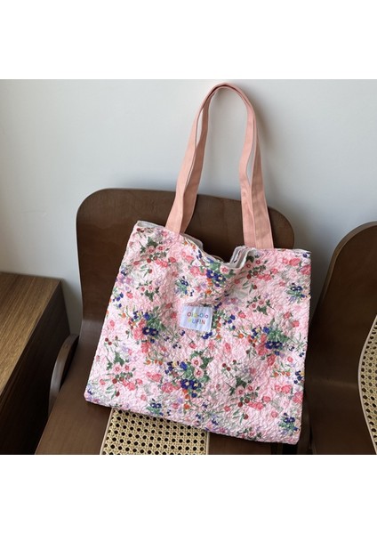 Renkli Çiçekli Çanta Çift Katmanlı Büyük Kapasiteli Kız Öğrenci Alışveriş ve Işe Gidip Gelme Omuz Çantası (Yurt Dışından)