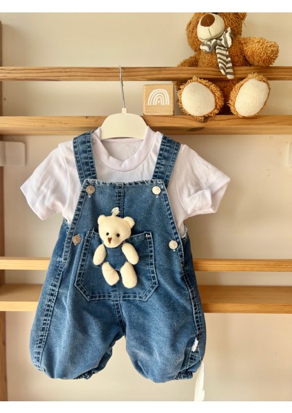 Ayıcıklı Kot T-Shirt Salopet Tulum 2'li Takım