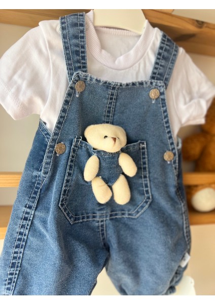 Ayıcıklı Kot T-Shirt Salopet Tulum 2'li Takım modelleri