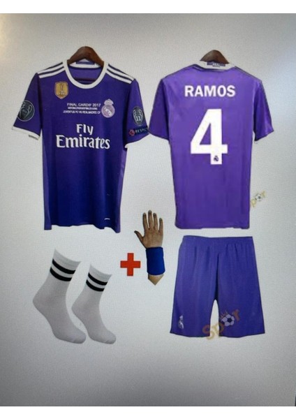 Real Madrid Sergio Ramos 2018  Cardiff Şampiyonlar Ligi Mor  Çocuk Futbol Forması YQA56