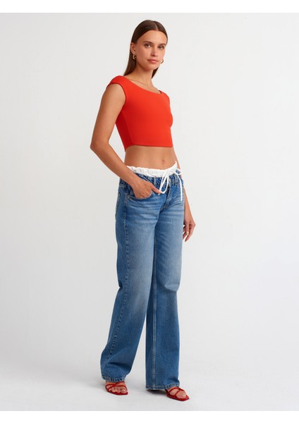 20869 Kayık Yaka Crop Top-K.kırmızı