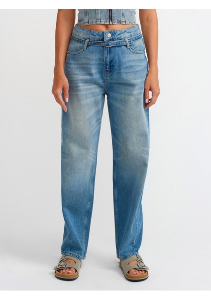 71502 Ince Kemerli Denim Balon Pantolon-Mavi modelleri