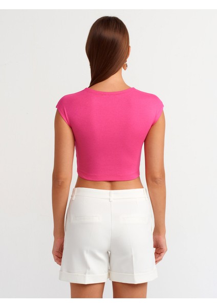 30528 Pamuk ve Modal Karışımlı Crop Top-Fuşya