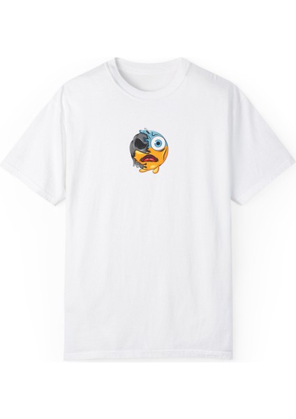 Şaşkın Emoji Tasarım Baskılı Beyaz Basic Tshirt