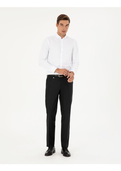 Pierre Cardin Erkek Siyah Slim Fit Yün Karışımlı Kumaş Pantolon 50297474-VR046