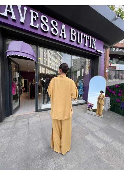 Kol detaylı salaş keten kimono SAFRAN SARISI fırsatları