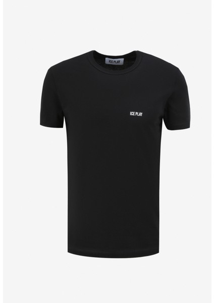Bisiklet Yaka Düz Siyah Erkek T-Shirt 24EU1M0F01JP400_T-SHIRT