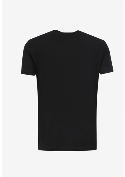 Bisiklet Yaka Düz Siyah Erkek T-Shirt 24EU1M0F01JP400_T-SHIRT
