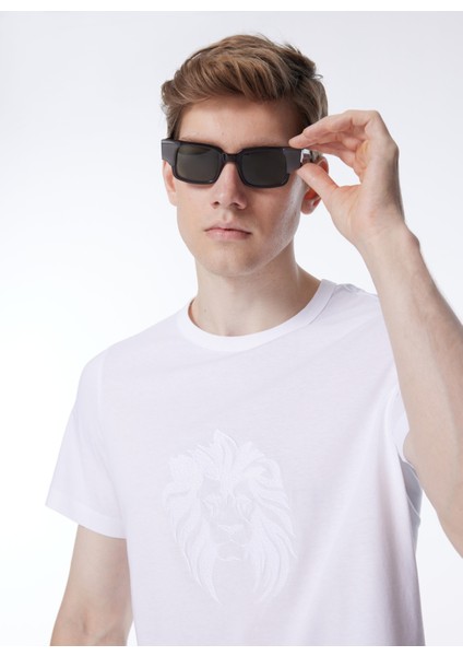 Bisiklet Yaka Baskılı Beyaz Erkek T-Shirt 24EU1P0F013P400_T-SHIRT