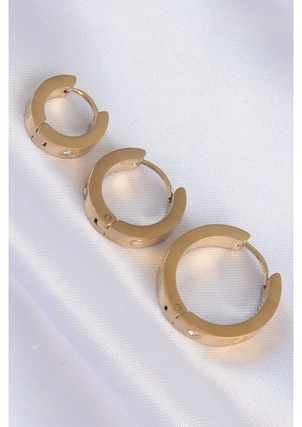 Mulvxxmd XDN02 Çelik Gold Renk Zirkon Taşlı Cartier Model 3lü Halka Küpe (Mulvix)