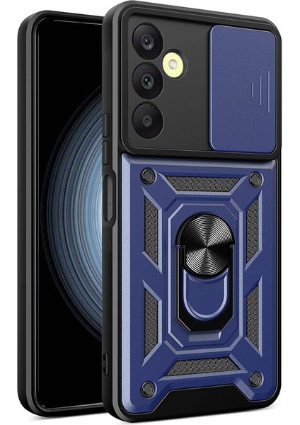 Zeyline Galaxy A25 Uyumlu Zyl Kılıf Magnetik Standlı Kamera Korumalı Zore Sürgülü Vega Kapak-Mavi