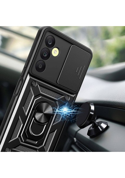 Zeyline Galaxy A25 Uyumlu Zyl Kılıf Magnetik Standlı Kamera Korumalı Zore Sürgülü Vega Kapak-Siyah modelleri