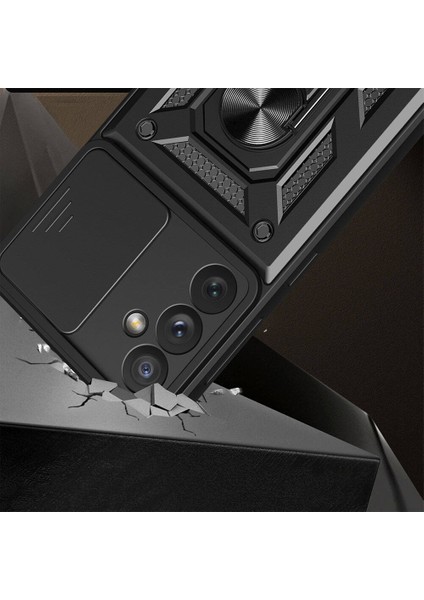 Zeyline Galaxy A34 Uyumlu Zyl Kılıf Magnetik Standlı Kamera Korumalı Zore Sürgülü Vega Kapak-Siyah
