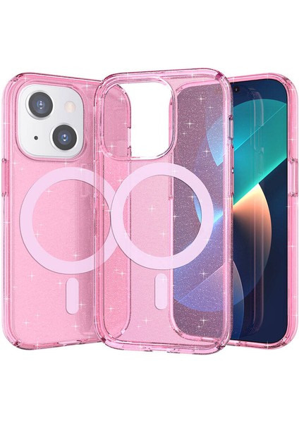 iPhone 14 Uyumlu Css Kılıf Magsafe Şarj Özellikli Parlayan Simli Saydam Renkli Zore Allstar Kapak-Pe